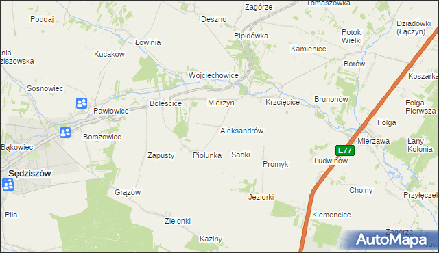 mapa Aleksandrów gmina Sędziszów, Aleksandrów gmina Sędziszów na mapie Targeo