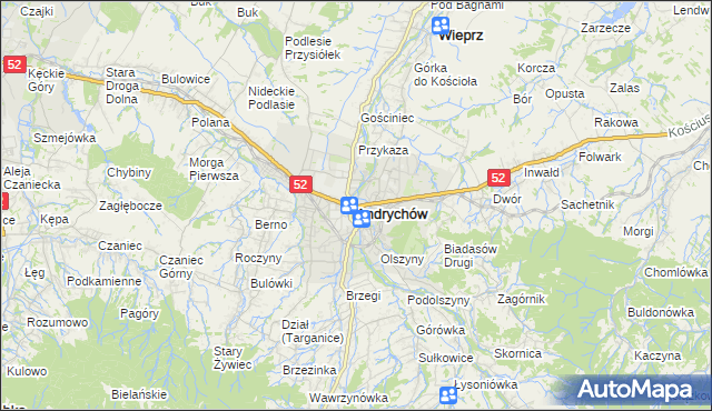 mapa Andrychów, Andrychów na mapie Targeo