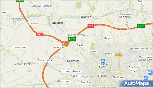 mapa Barak gmina Jastków, Barak gmina Jastków na mapie Targeo