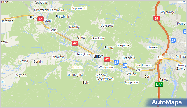 mapa Bliżyn, Bliżyn na mapie Targeo