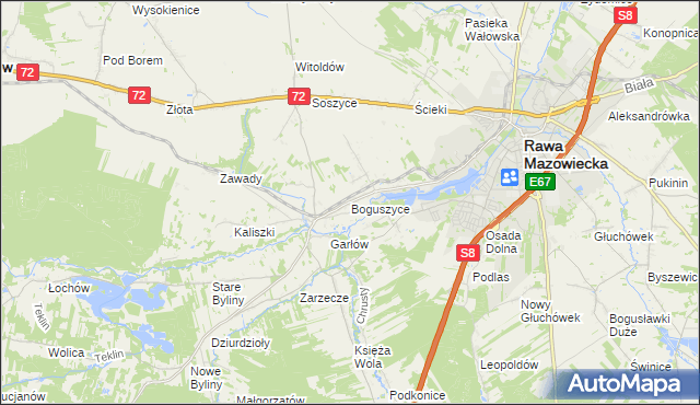 mapa Boguszyce gmina Rawa Mazowiecka, Boguszyce gmina Rawa Mazowiecka na mapie Targeo