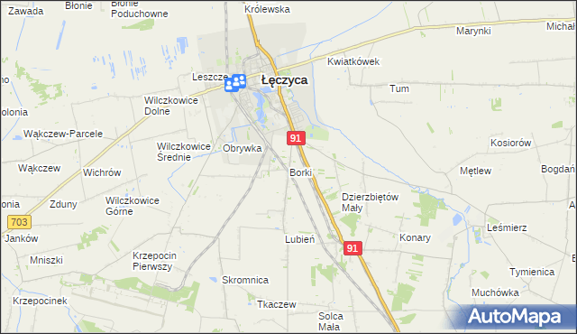 mapa Borki gmina Łęczyca, Borki gmina Łęczyca na mapie Targeo