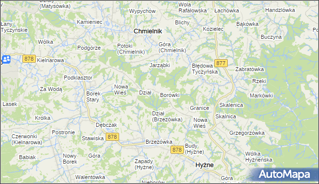 mapa Borówki gmina Chmielnik, Borówki gmina Chmielnik na mapie Targeo