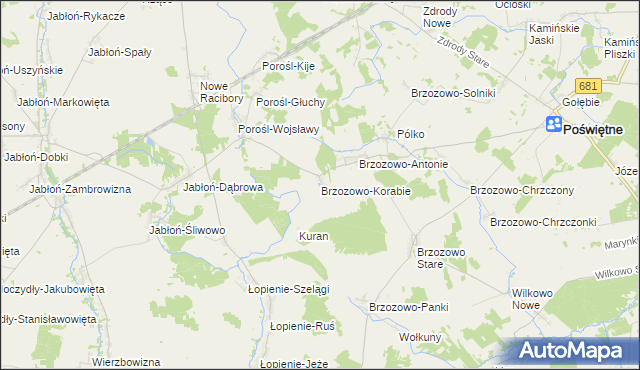 mapa Brzozowo-Korabie, Brzozowo-Korabie na mapie Targeo