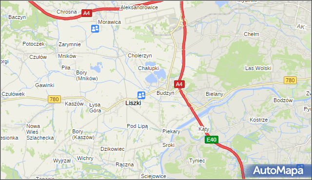 mapa Budzyń gmina Liszki, Budzyń gmina Liszki na mapie Targeo