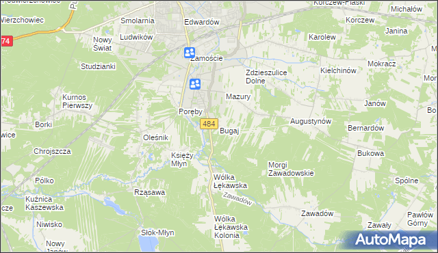 mapa Bugaj gmina Bełchatów, Bugaj gmina Bełchatów na mapie Targeo