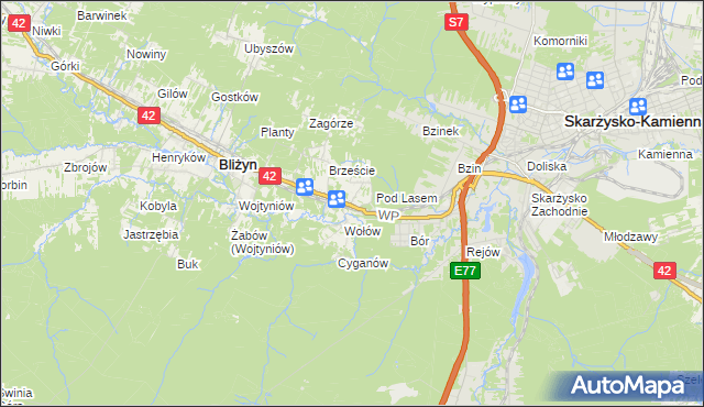 mapa Bugaj gmina Bliżyn, Bugaj gmina Bliżyn na mapie Targeo