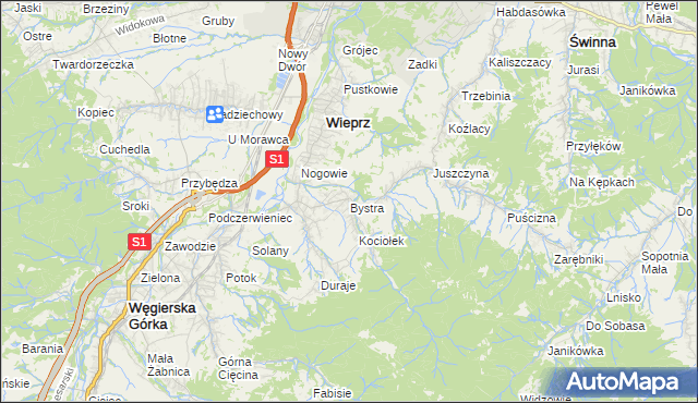 mapa Bystra gmina Radziechowy-Wieprz, Bystra gmina Radziechowy-Wieprz na mapie Targeo