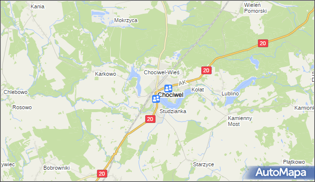 mapa Chociwel powiat stargardzki, Chociwel powiat stargardzki na mapie Targeo