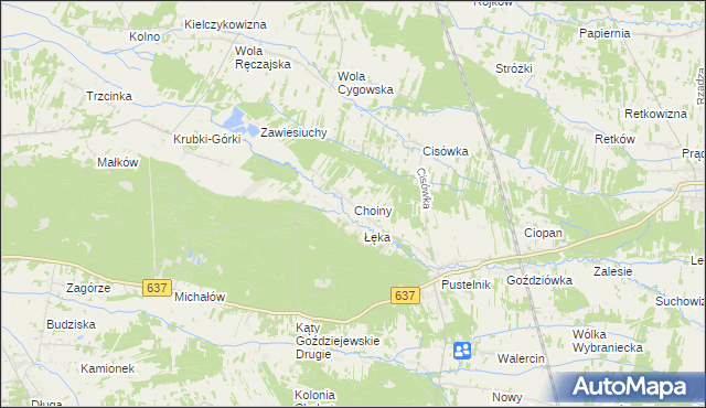mapa Choiny gmina Stanisławów, Choiny gmina Stanisławów na mapie Targeo