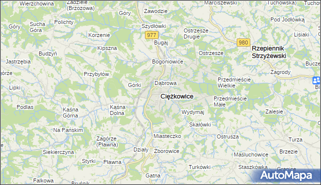 mapa Ciężkowice powiat tarnowski, Ciężkowice powiat tarnowski na mapie Targeo