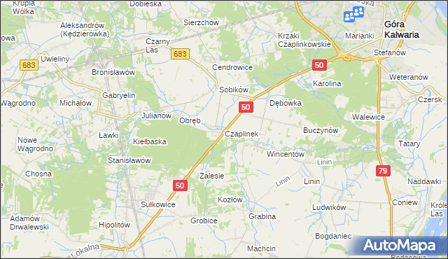 mapa Czaplinek gmina Góra Kalwaria, Czaplinek gmina Góra Kalwaria na mapie Targeo
