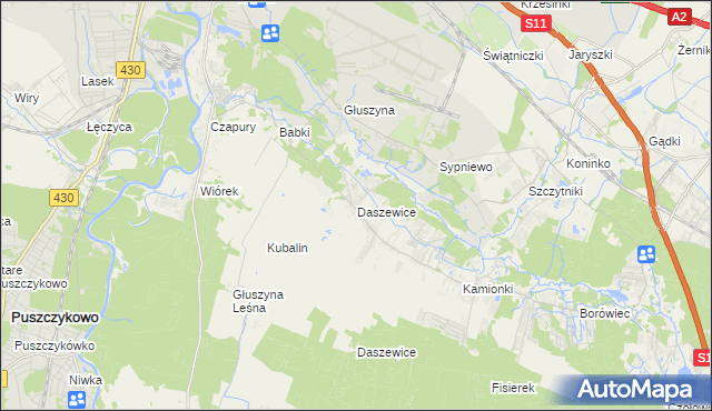 mapa Daszewice gmina Mosina, Daszewice gmina Mosina na mapie Targeo