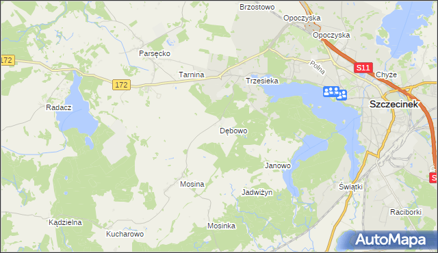 mapa Dębowo gmina Szczecinek, Dębowo gmina Szczecinek na mapie Targeo