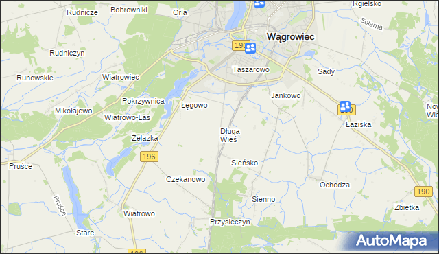 mapa Długa Wieś gmina Wągrowiec, Długa Wieś gmina Wągrowiec na mapie Targeo