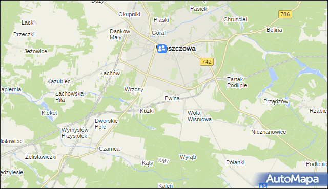 mapa Ewina gmina Włoszczowa, Ewina gmina Włoszczowa na mapie Targeo