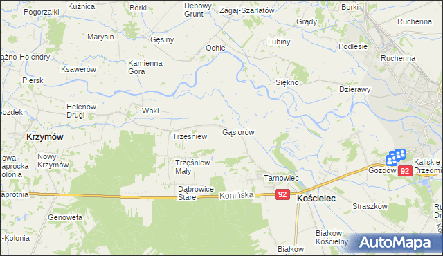 mapa Gąsiorów gmina Kościelec, Gąsiorów gmina Kościelec na mapie Targeo