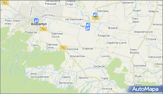 mapa Grabków gmina Pawłów, Grabków gmina Pawłów na mapie Targeo