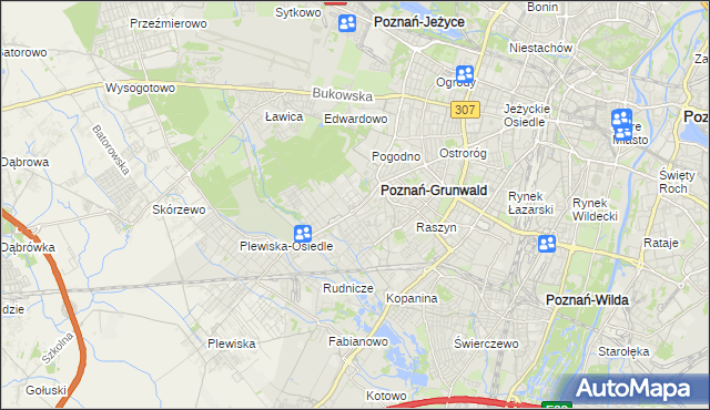 mapa Grunwald gmina Poznań, Grunwald gmina Poznań na mapie Targeo