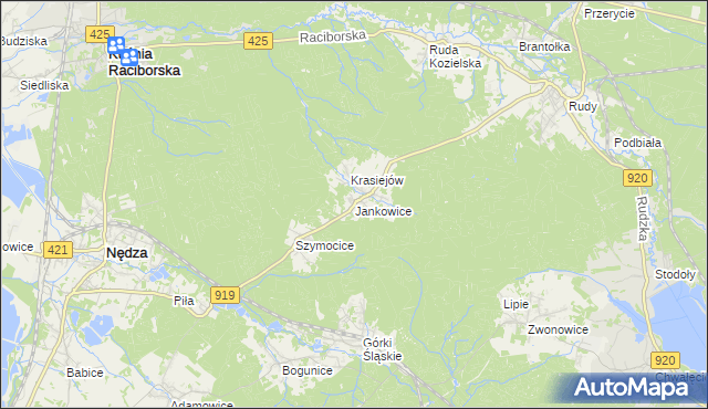 mapa Jankowice gmina Kuźnia Raciborska, Jankowice gmina Kuźnia Raciborska na mapie Targeo