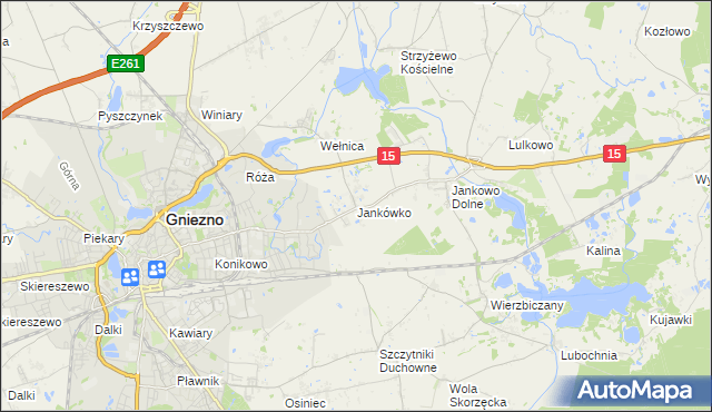 mapa Jankówko gmina Gniezno, Jankówko gmina Gniezno na mapie Targeo