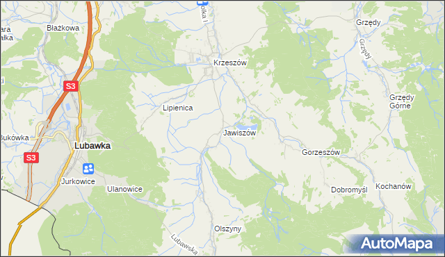 mapa Jawiszów, Jawiszów na mapie Targeo