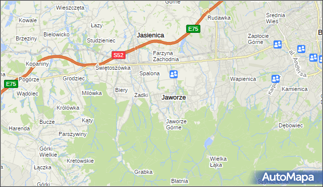 mapa Jaworze powiat bielski, Jaworze powiat bielski na mapie Targeo