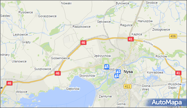 mapa Jędrzychów gmina Nysa, Jędrzychów gmina Nysa na mapie Targeo