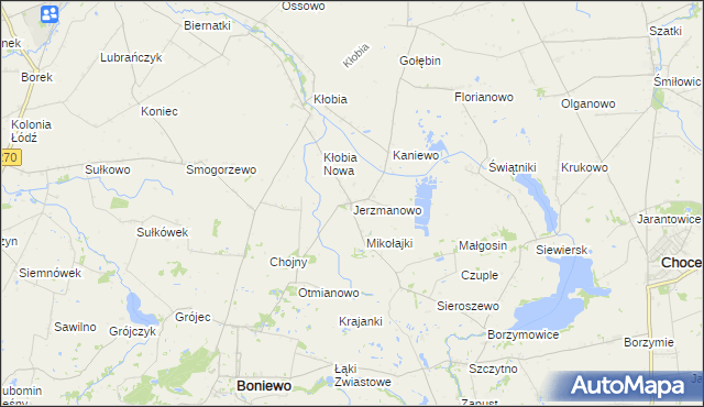 mapa Jerzmanowo gmina Boniewo, Jerzmanowo gmina Boniewo na mapie Targeo