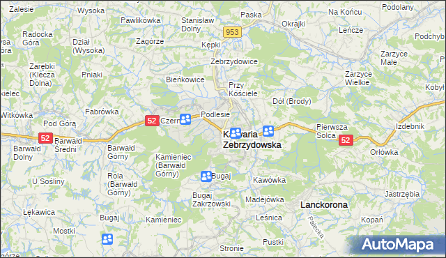 mapa Kalwaria Zebrzydowska, Kalwaria Zebrzydowska na mapie Targeo