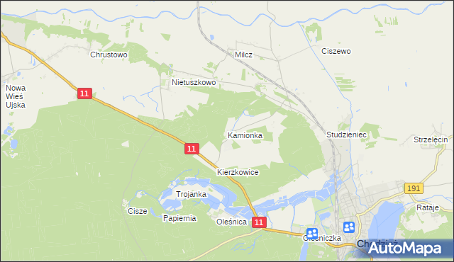 mapa Kamionka gmina Chodzież, Kamionka gmina Chodzież na mapie Targeo