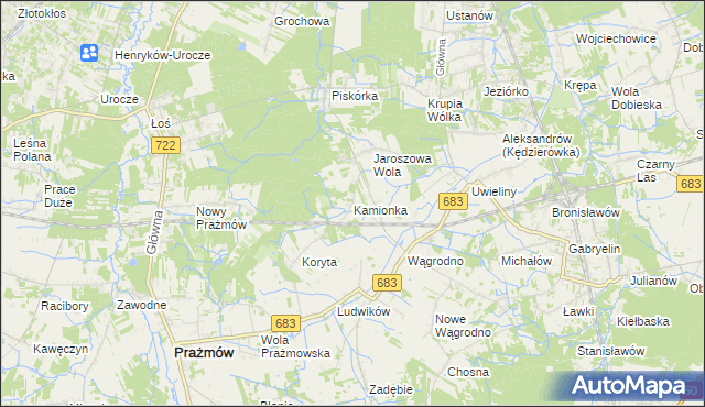 mapa Kamionka gmina Prażmów, Kamionka gmina Prażmów na mapie Targeo