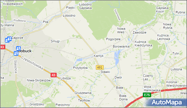 mapa Kamyk gmina Kłobuck, Kamyk gmina Kłobuck na mapie Targeo
