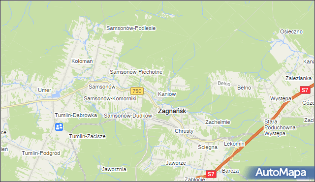 mapa Kaniów gmina Zagnańsk, Kaniów gmina Zagnańsk na mapie Targeo