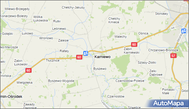 mapa Karniewo powiat makowski, Karniewo powiat makowski na mapie Targeo