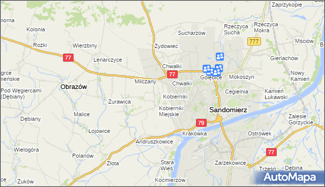mapa Kobierniki gmina Samborzec, Kobierniki gmina Samborzec na mapie Targeo