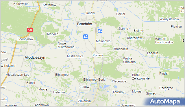 mapa Konary gmina Brochów, Konary gmina Brochów na mapie Targeo