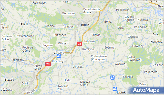 mapa Korczyna gmina Biecz, Korczyna gmina Biecz na mapie Targeo