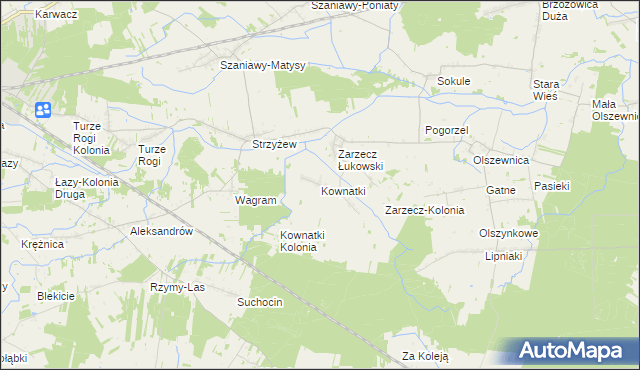 mapa Kownatki gmina Łuków, Kownatki gmina Łuków na mapie Targeo