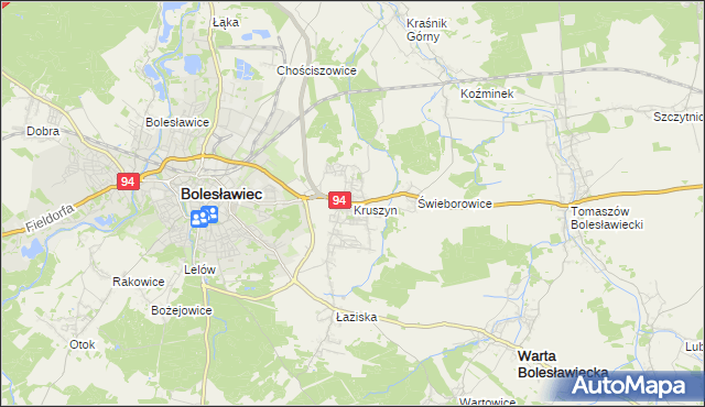 mapa Kruszyn gmina Bolesławiec, Kruszyn gmina Bolesławiec na mapie Targeo