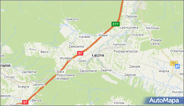 mapa Łączna powiat skarżyski, Łączna powiat skarżyski na mapie Targeo