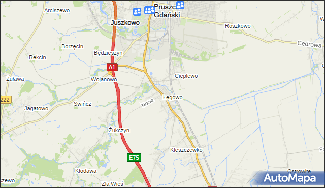 mapa Łęgowo gmina Pruszcz Gdański, Łęgowo gmina Pruszcz Gdański na mapie Targeo