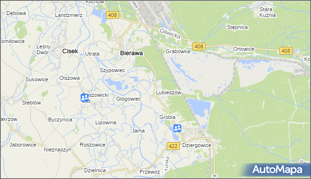 mapa Lubieszów gmina Bierawa, Lubieszów gmina Bierawa na mapie Targeo