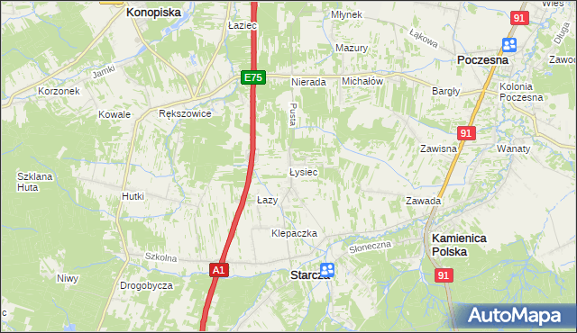 mapa Łysiec, Łysiec na mapie Targeo