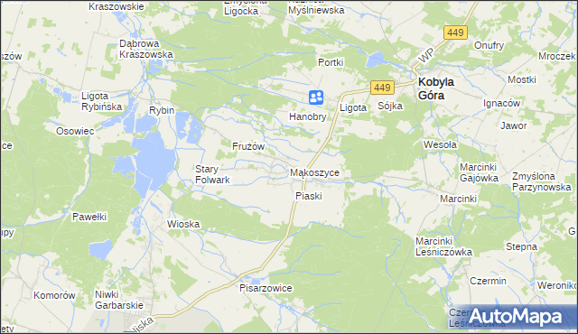 mapa Mąkoszyce gmina Kobyla Góra, Mąkoszyce gmina Kobyla Góra na mapie Targeo