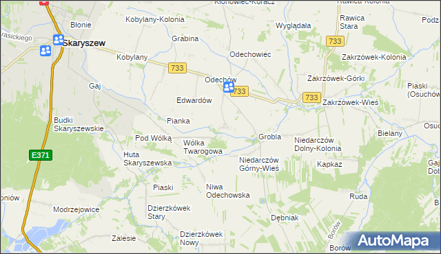 mapa Miasteczko gmina Skaryszew, Miasteczko gmina Skaryszew na mapie Targeo