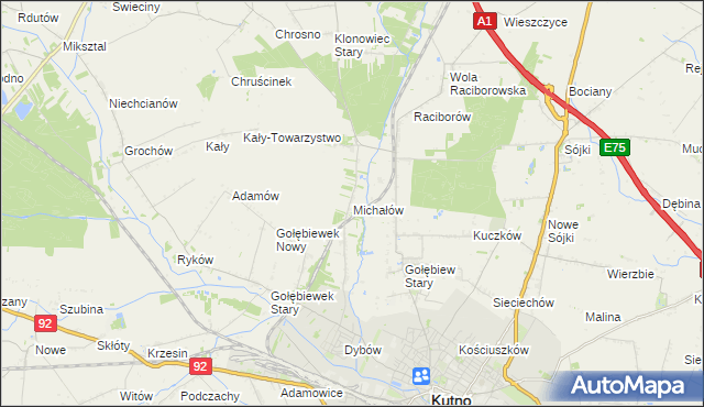 mapa Michałów gmina Kutno, Michałów gmina Kutno na mapie Targeo