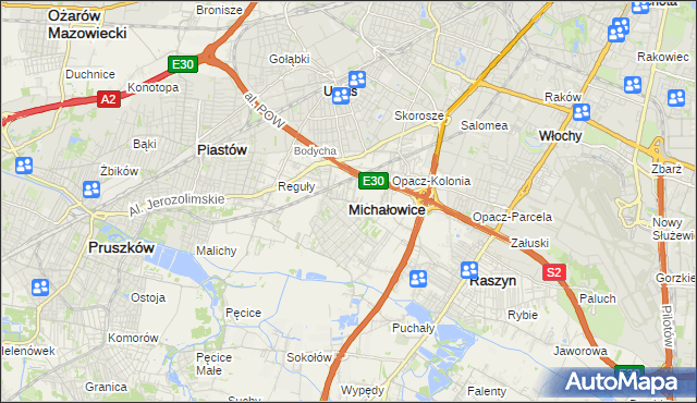 mapa Michałowice powiat pruszkowski, Michałowice powiat pruszkowski na mapie Targeo