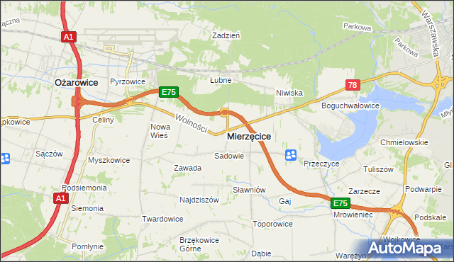 mapa Mierzęcice, Mierzęcice na mapie Targeo