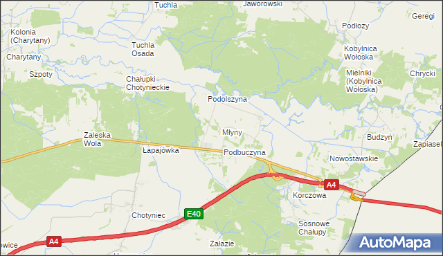 mapa Młyny gmina Radymno, Młyny gmina Radymno na mapie Targeo